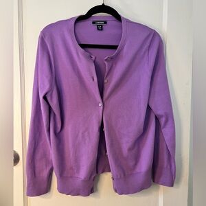 Lands' End Lavender Crewneck Button-Up Cardigan